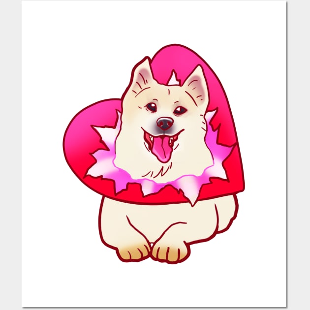 YOUR VALENTINE IS HERE (SHIBA SAMOYED) HEART PRESENT SHIRT Wall Art by Angsty-angst